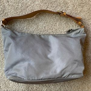 Vintage Prada Nylon Hobo Sling Bag - Grey w/ Tan
